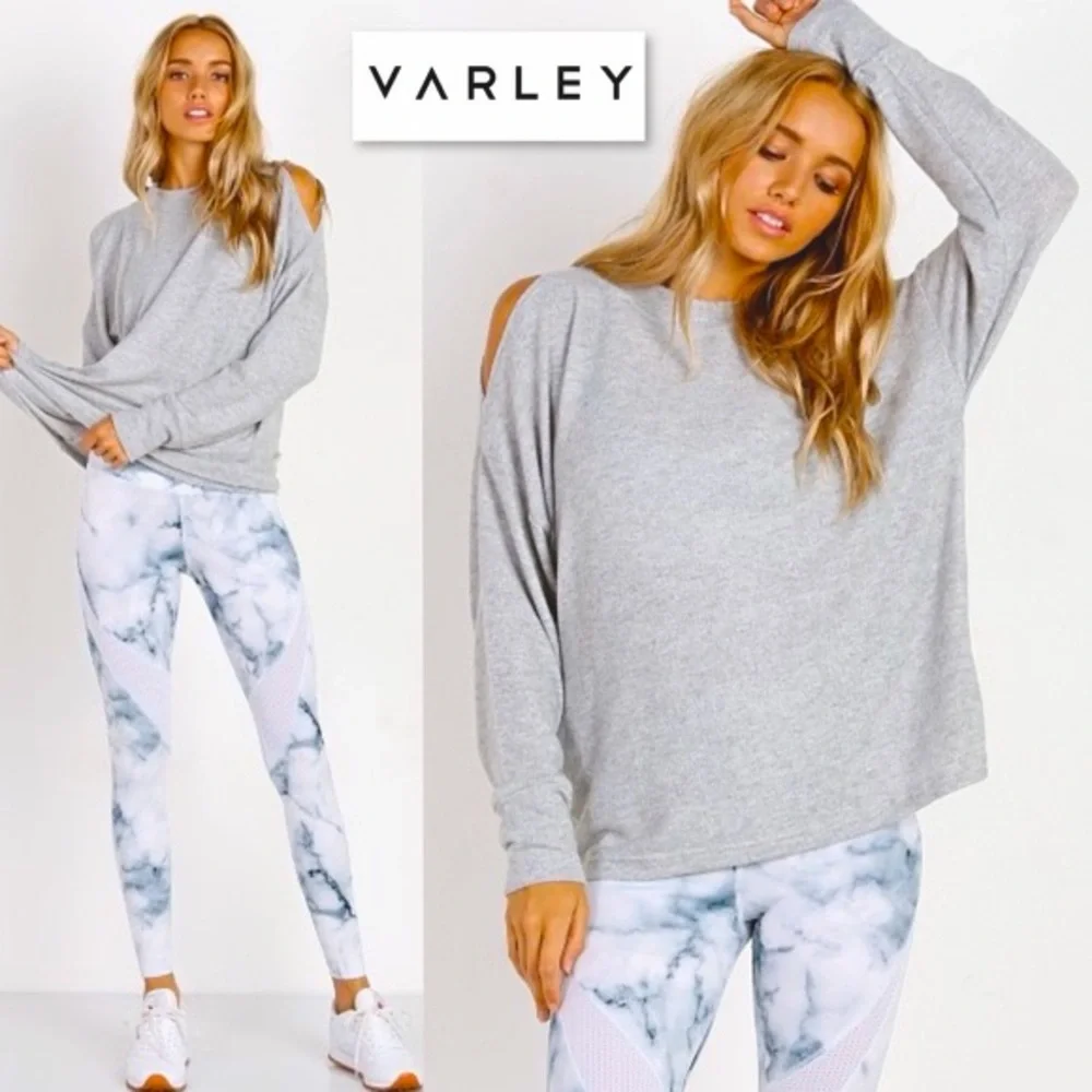 Varley Carbon Revive Cold Shoulder Sweatshirt in Light Heather Grey S Revolve - Picture 4 of 12